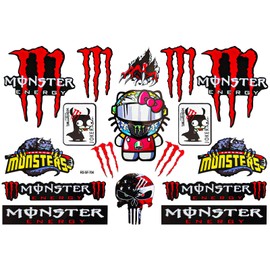 Reflective Motorcycle Decal Sticker Cute Cat, Monster Waterproof Sticker Motorcycle, Sticker for Motorcycles, Motorcycle Helmet, Skateboard, Car and Dirt Bike Motorcycles Red