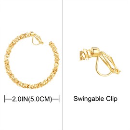QUKE 5CM Gold Tone Swingable Clip On Hoop Earrings Non Pierced Earrings for Women Girls Gift