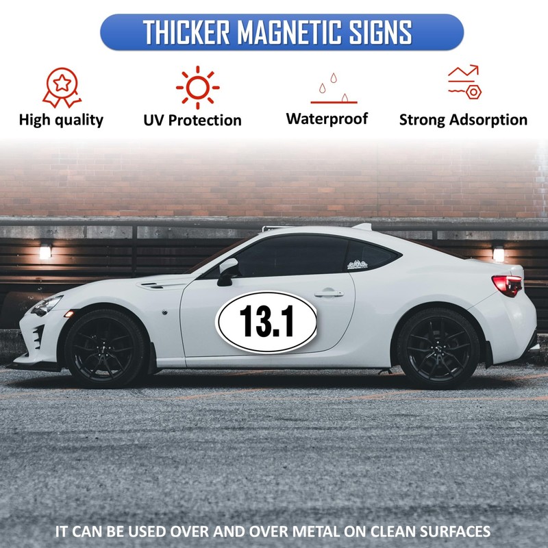 Black White 13.1 Half Marathon Black Oval Magnet Decal, 2-Pack