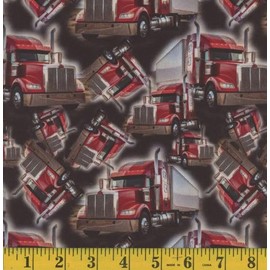 Cotton Trucks Semi-Trucks Big Rigs Open Road Trailers Cotton Fabric Print by The Yard (136484)