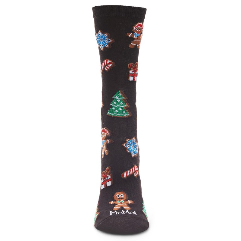 MeMoi Women's Christmas Cookie Delight Holiday Crew Socks Black 9-11