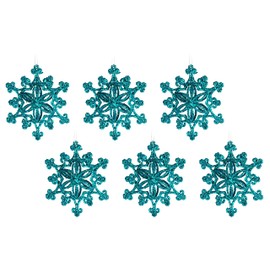 Large Teal Blue Glitter Snowflake Christmas Tree Baubles Decorations (Set of 6)