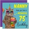 75th Nanny Birthday Card - Meowgical Cat Funny Grandma Birthday