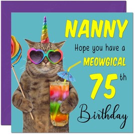 75th Nanny Birthday Card - Meowgical Cat Funny Grandma Birthday Card for 75 Year old Seventy Five, Seventy Fifth