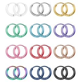 Drperfect Small Stainless Steel Hoop Earrings for Women 12Pairs Huggie Cartilage Hoop Earrings for Men Helix Daith Tragus Ear Piercings Jewelry for Multiple Piercing Silver Gold Sleeper Earrings 8mm/10mm Earrings Set Style D