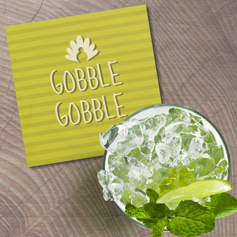 Unbranded Gobble Thanksgiving Day Card 4'' X 4'' Square Wooden