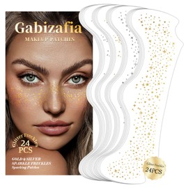 24 PCS Glitter Freckles Face Tattoos, Gold Silver Face Makeup Speckle Patches Freckles, Halloween Tattoos Cosplay Party Makeup Accessories for Women Girl Kids, Cosmetic Glitter for Face
