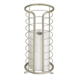 mDesign Metal Toilet Paper Holder Stand - Storage Reserve for 3 Rolls of Toilet Tissue - Freestanding Toilet Paper Holder - Stylish Bathroom Floor Toilet Paper Stand - Omni Collection - Satin