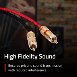 Fluance HiFi Stereo RCA Cable 2 Male to 2 Male Gold Colour Coded Connectors for Preamp, CD Player, Turntable, Amplifier, Game Console, Home Theater and HiFi System - 1.8m