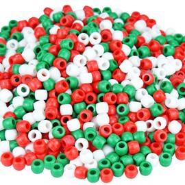 1000 Pcs Christmas Plastic Beads Assorted Opaque Round Beads for Home Decor Necklaces Bracelets Earrings DIY Crafts (Red Green White)
