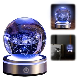 Qivine Crystal Ball, 3D Solar System Crystal Ball with Led Base, 3.15" (80 mm) Crystal Ball Light, 6 Colors Night Light with Gift Bags and Cards for Home Decorative Ornament Astronomy Gifts