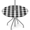 Peaom White Black Plaid Outdoor Tablecloth with Umbrella Hole, Round