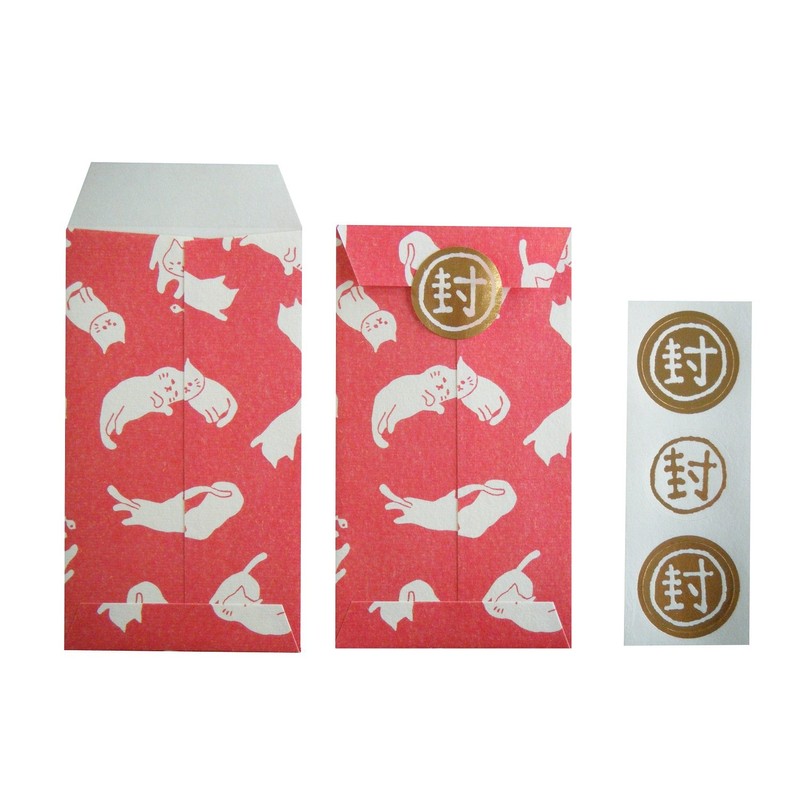 Kakukay FWP10001-S Fuwari Iyo Washi Pochi Bag, Cat, Pack of