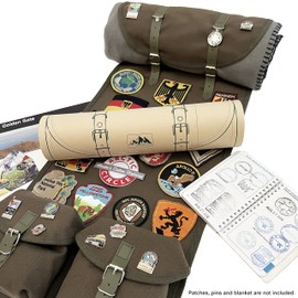 WWII Indiana Jones Style Mountain Rucksack Scout/National Park Ranger/Camper/Hiker/Display Banner & Enamel Pin & Patch Organizer