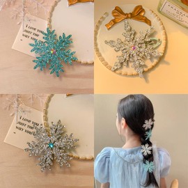 ALLVD Snowflake Hair Clips, Blue White, Christmas Hair Accessories, Women's Costume, School Festivals, Recitals, Winter Parties, 6 Ice Queen