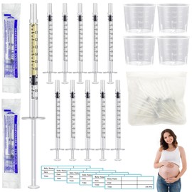 Generic 50 Pcs Colostrum Collector Set 1ml Breast Milk Collector Milk Catcher with 60 Stickers 1 Collection Bag and 4Pcs 20ml Measuring Cups Colostrum Collection Gift Set Colostrum Harvesting Kit for Breastfeeding