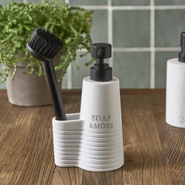 Riviera Maison - Soap Dispenser and Washing Up Brush - Cleaning Set Soap & More - Plastic - White/Black - 11 x 7.8 x 20.5 cm