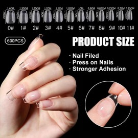 600 Pcs Clear Gel Nail Tips, Soft Gel X Full Cover Nail Tips in 15 Sizes, Acrylic Nails for Extension, Soak Off for DIY Manicure, Professional Nail Art False Nails Set