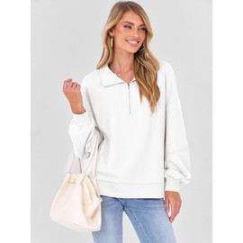 ANRABESS Womens Oversized Sweatshirts Quarter Zip Long Sleeve Comfy Casual Pullover Tops 2025 Fall Trendy Y2K Clothes White