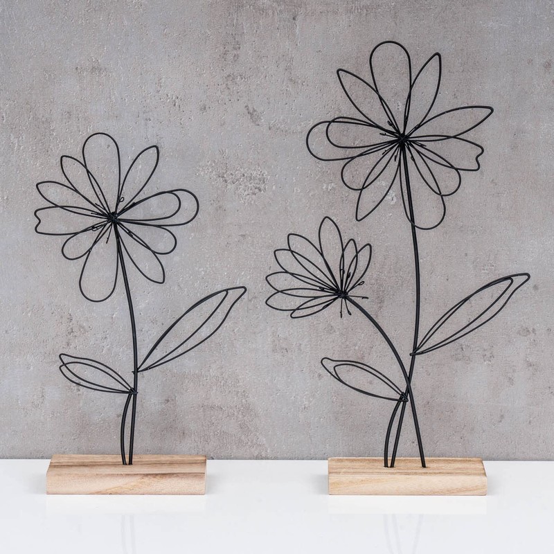 levandeo Stand Flower Set of 2 Metal Wood Black Natural