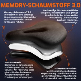 ANFIL® Bicycle Saddle - Maximum Riding Comfort - Ergonomic Bicycle Saddle with Memory Foam 3.0 - for Men and Women - Comfortable and Soft - with Optimised Pressure Distribution for Long Rides - The