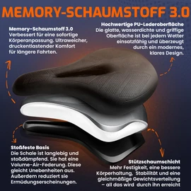 ANFIL® Bicycle Saddle - Maximum Riding Comfort - Ergonomic Bicycle Saddle with Memory Foam 3.0 - for Men and Women - Comfortable and Soft - with Optimised Pressure Distribution for Long Rides - The