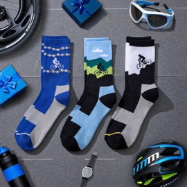 Jeasona 3 Pairs Cycling Socks for Men 9-11 Cycling Gifts for Men Bicycle Mountain Bike Accessories Sport Biker Gifts Bicycle Mtb Accessories for Cyclists Biker
