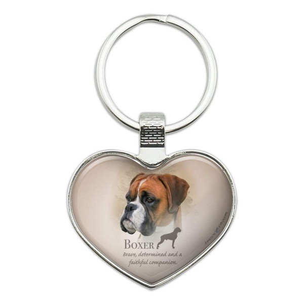 Boxer Dog Breed Keychain Heart Love Metal Key Chain Ring