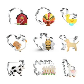 WDYJMALL Farm Cookie Cutters 9-Pc Set - Barn Farm House Turkey Duck Rooster Chicken Bee Dog Cow Fence Sheep Lamb Alpaca - C
