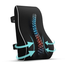 LAXARA Orthopaedic Lumbar Cushion - Breathable Mesh Memory Foam Cushion for Back Pain, Posture Correction & Spine Alignment, Black, 45 x 40 x 13 cm, Universal Fit