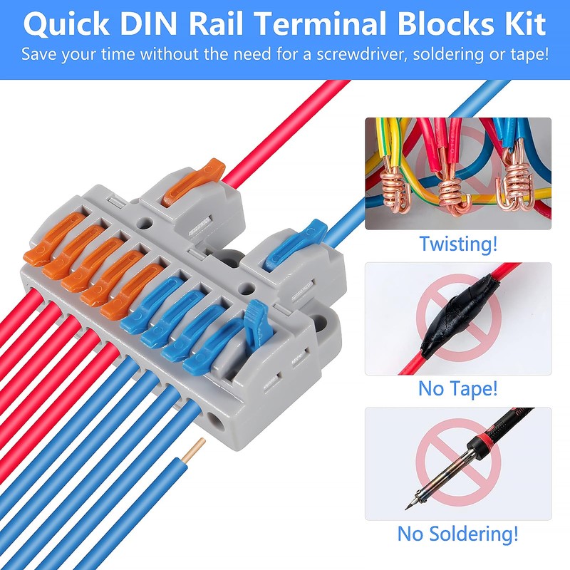 QCCAN 5PCS DIN Rail Terminal Blocks Kit, 2 in 10