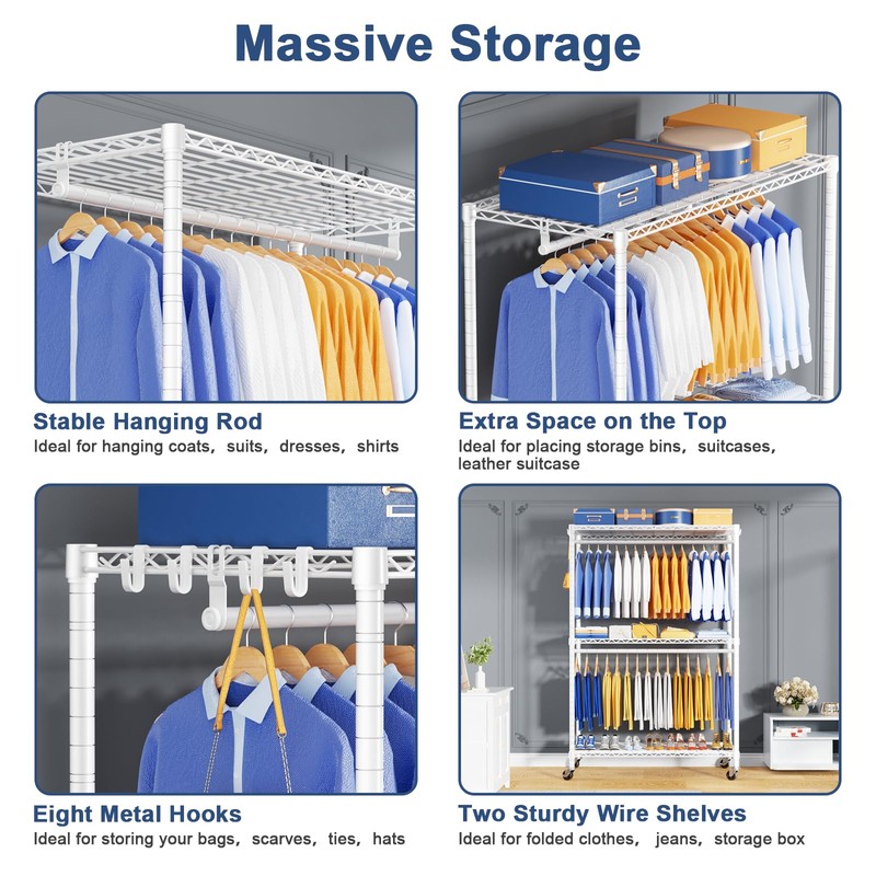 ULIFHOME P8 Heavy Duty Clothes Rack（With Extended Width Design） Rolling