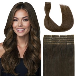 SURNEL Injected Tape in Hair Extensions 22 Inch Medium Brown Natural Real Hair Extension Upgraded Seamless Remy Invisible Skin Weft Straight 20 Pcs 50g(#4-22)