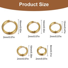 5 Pieces Hoop Earrings, Stainless Steel Earrings for Men and Women, Hoop Earrings Set Women Men, Small Hoop Earrings Set, Dainty Cartilage, Tragus, Helix, Sleeping Earrings, 8 mm - 16 mm (Gold),