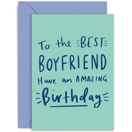 Old English Co. Special Birthday Card for Boyfriend - 'Best Boyfriend' Amazing Birthday Card for Him from Girlfriend - Blue Birthday Card for Him | Blank Inside with Envelope