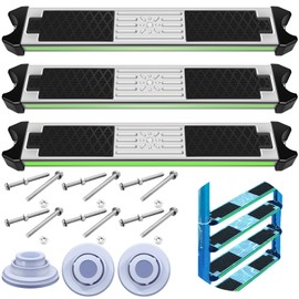 MiniInflat 3 Piece Stainless Replacement Above Ground Pool Ladder with Reflective Strips Comes with 4 Rubber Stoppers, 1.9 Inch Non Slip Steps (with Bolts) Suitable for Swimming Stairs