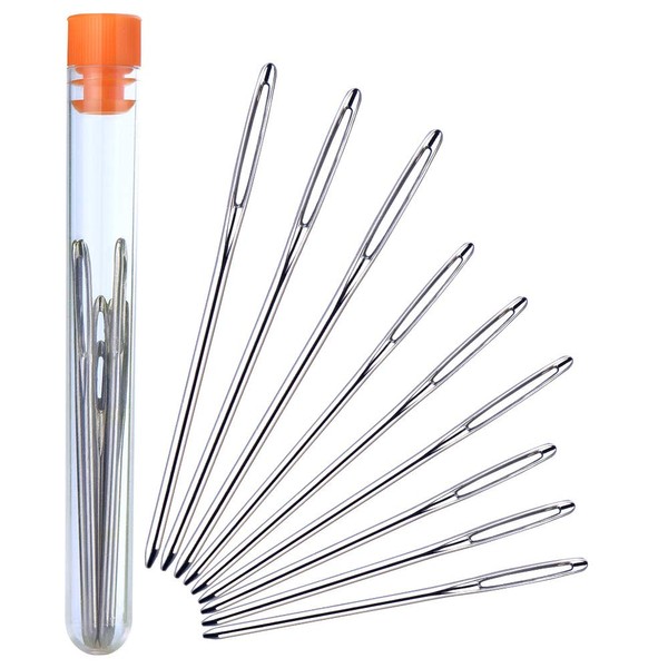Kuuqa 9 Pieces Steel Yarn Knitting Needles Large-Eye Blunt Needles