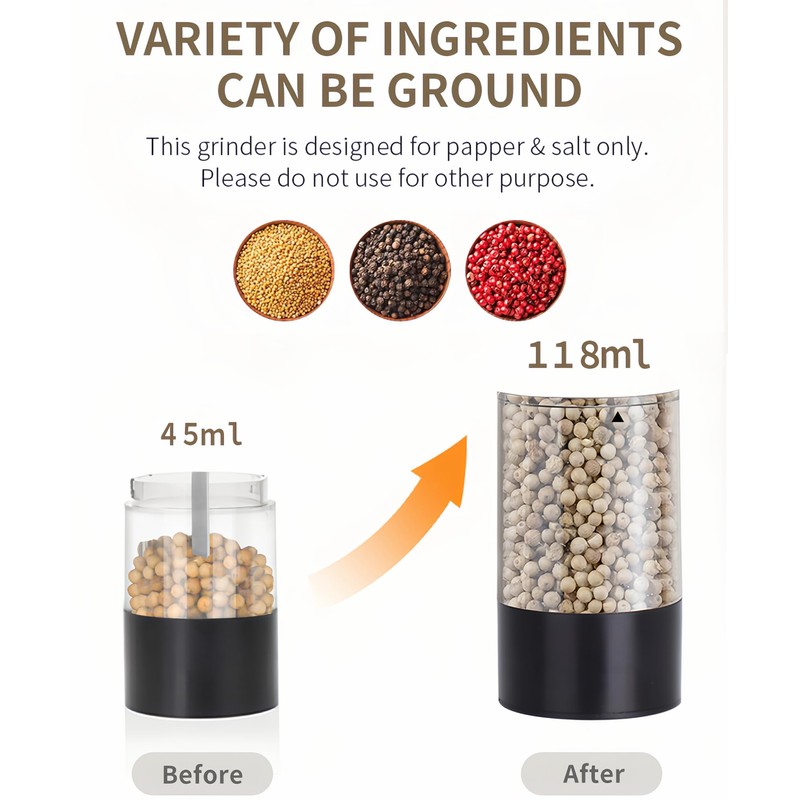 Tyzine 2Pack Electric Salt & Pepper Grinder Set One-Touch Operation
