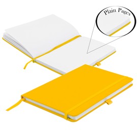 Savvy Bee Blanco Basic A5 Unlined Plain Page Notebook New Hardback Journal with pen loop, elastic closure, ribbon marker and pen loop Notepad Note Book Notes Diary Pad (Yellow)