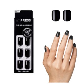 KISS imPRESS No Glue Mani Press On Nails, Color, 'All Black', Black, Short Size, Squoval Shape, Includes 30 Nails, Prep Pad, Instructions Sheet, 1 Manicure Stick, 1 Mini File