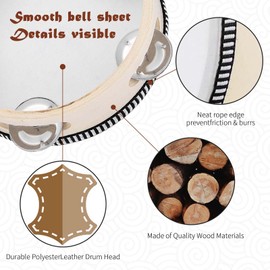 3 Packs tamborines 6”8”10”Tambourine For Adults Wooden Tambourines Drum Percussion, Tambourine Gift Musical Educational Metal Jingles Church KTV Party Music Therapy