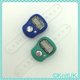 KnitUK Tally Counter - LCD (Finger-Held). Pack of 2. Blue & Teal Digital Knitting Row Counters
