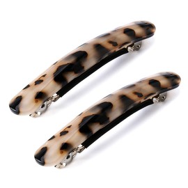 2.76" Blended Colour Arched Shiny Triple Clipping French Barrettes Bow Tortoise Shell Cover and Metal Clasp Style Bun Ponytail Clips for Fine Hair Chignon Hair Ornament (Light Leopard Print Color)