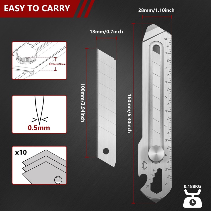 BECOWIN 7-In-1 Mutipurpose Utility Knife, Stainless Steel Retractable Box Cutter,