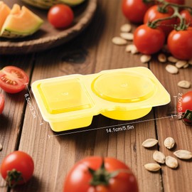Woobroo 40 Pack Double Compartment Condiment Containers Reusable Snack Containers With Lids - Leakproof Bento Box Style Snack Pots With Compartments For Portion Control（Yellow）