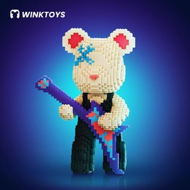 Bear Building Block,Winktoys building block,Bear Toys,Birthday Gift,Educational,Boy,Girl,Trend Decoration,Cool Gifts,Brick,Family Bonding:_[S]Guitar Bear