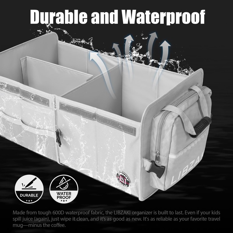 LIBZAKI Car Trunk Storage Organizer, Multi Compartment Collapsible Trunk Storage