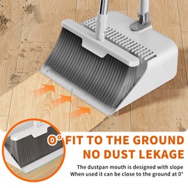 Household Broom with Dustpan, Magic Silicone Broom, Magic Broom with Extra-Long Adjustable Aluminum Handle for Floor, Glass, and Tile (White and Grey Broom with Dustpan)