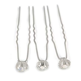 3pcs Bridal/Wedding/Prom/Party Clear Crystal Hair Pins In Silver Tone - 70mm L