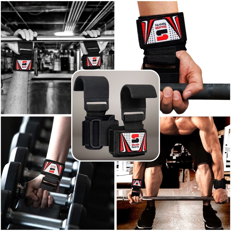 Stealth Sports Weight Lifting Hooks Straps Non-Slip Rubber Coated 8MM